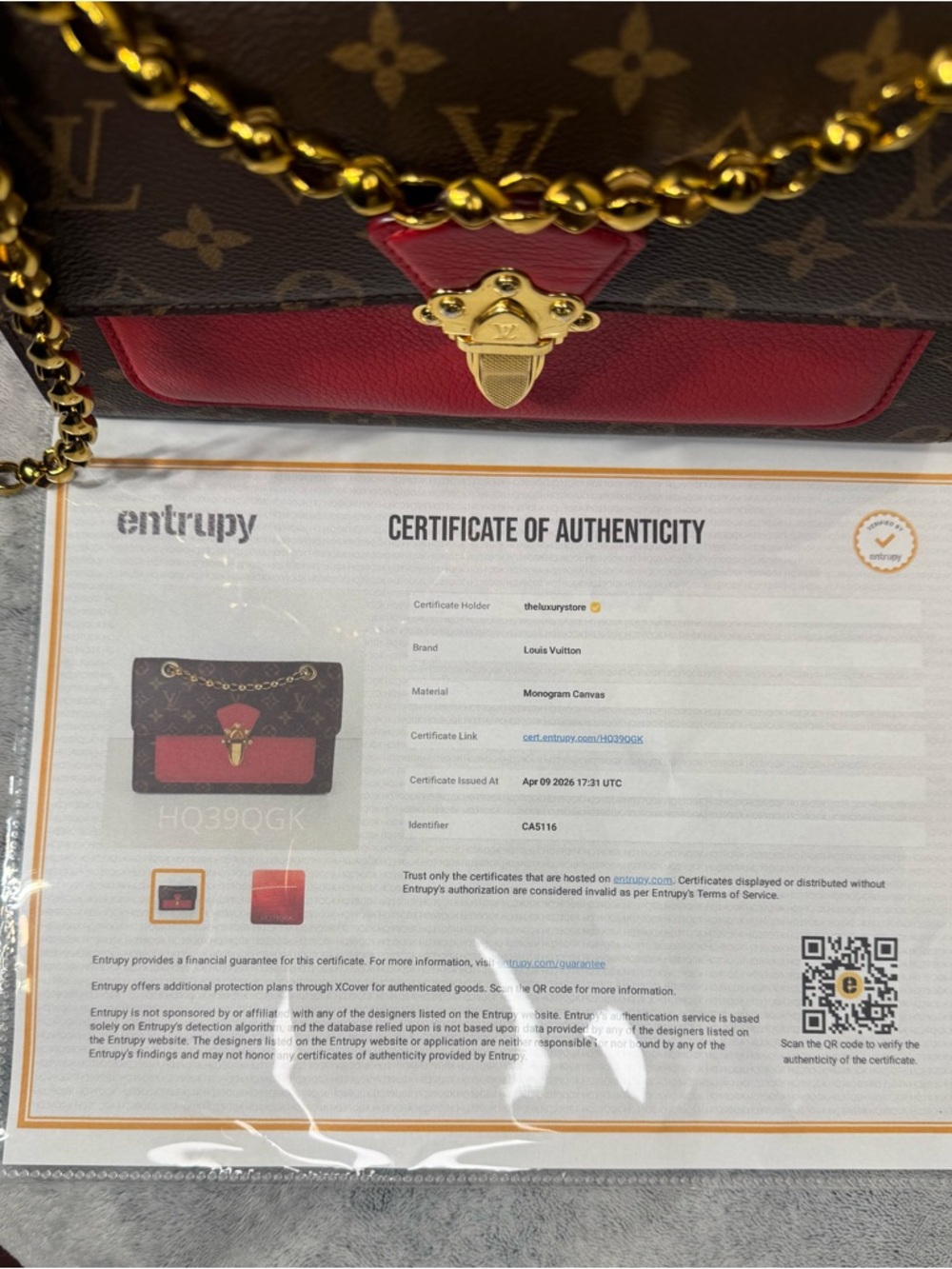 Louis Vuitton Monogram Victoire Cerise Red Chain Shoulder Bag -  Entrupy COA - Picture 3 of 17